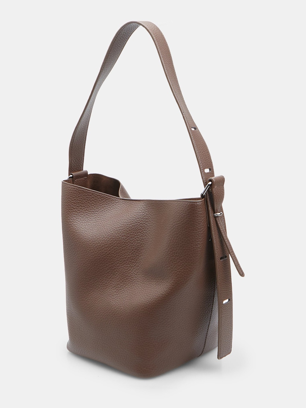 Women’s Chocolate Brown Vegan Leather Bucket Bag - Adjustable Strap